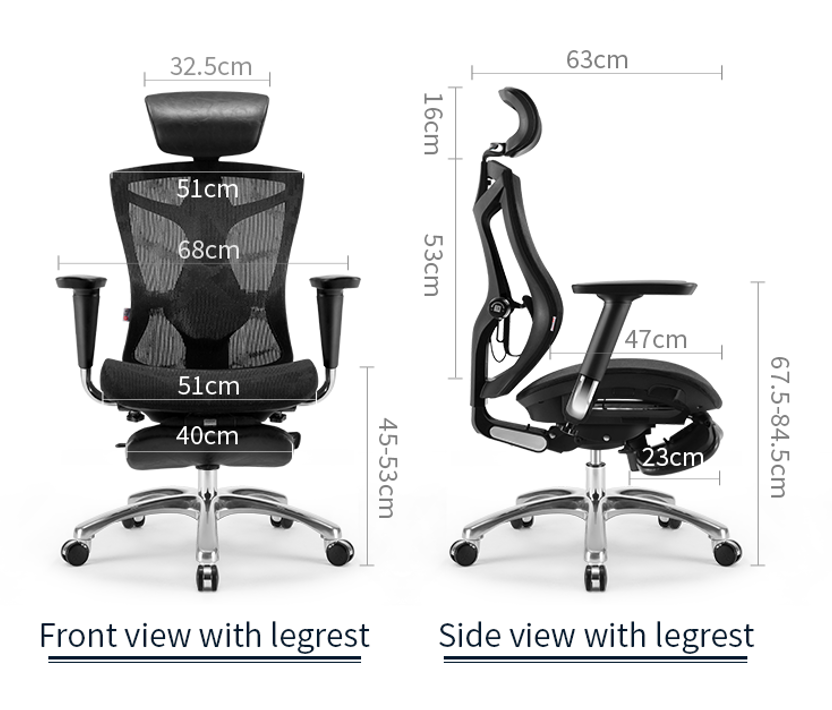 Sihoo V1 Ergonomic Office Chair (Black) (Legrest) - Fairwaytrading